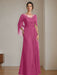Floor-Length A-Line Princess Mother of the Bride Dresses with Scoop Neckline Pleated & Sequins