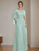 Floor-Length A-Line Princess Mother of the Bride Dresses with Scoop Neckline Pleated & Sequins