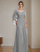 Floor-Length A-Line Princess Mother of the Bride Dresses with Scoop Neckline Pleated & Sequins
