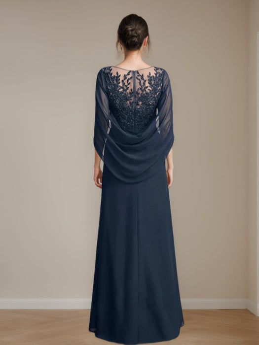 Floor-Length A-Line Princess Mother of the Bride Dresses with Scoop Neckline Pleated & Sequins