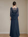 Floor-Length A-Line Princess Mother of the Bride Dresses with Scoop Neckline Pleated & Sequins