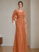 Floor-Length A-Line Princess Mother of the Bride Dresses with Scoop Neckline Pleated & Sequins