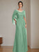 Floor-Length A-Line Princess Mother of the Bride Dresses with Scoop Neckline Pleated & Sequins