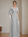 Floor-Length A-Line Princess Mother of the Bride Dresses with Scoop Neckline Pleated & Sequins