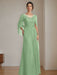 Floor-Length A-Line Princess Mother of the Bride Dresses with Scoop Neckline Pleated & Sequins