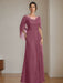 Floor-Length A-Line Princess Mother of the Bride Dresses with Scoop Neckline Pleated & Sequins