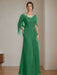 Floor-Length A-Line Princess Mother of the Bride Dresses with Scoop Neckline Pleated & Sequins