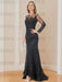 Long-Sleeved Scoop Neck Mermaid/Trumpet Mother of the Bride Dress with Applique