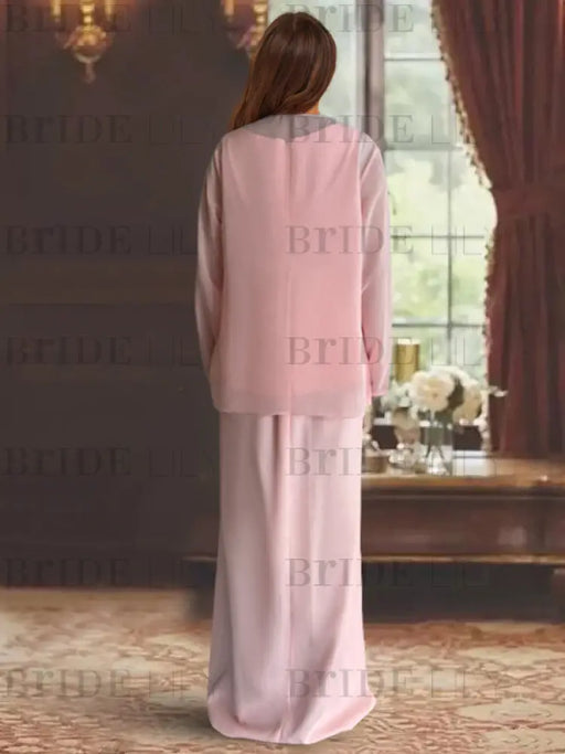 Floor-Length Scoop Neck Sheath Dress with Long Sleeves and Jacket for the Mother of the Bride