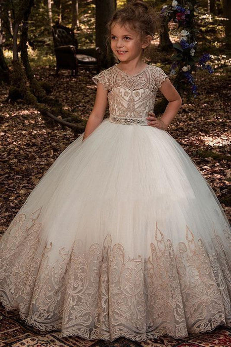 Scoop Neck Short Sleeves Ball Gown Flower Girls Dress - Same as photo / 2Y-3Y - Flower Girl Dresses