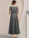 Scoop Neck Tea-Length A-Line Mother of the Bride Princess Dress
