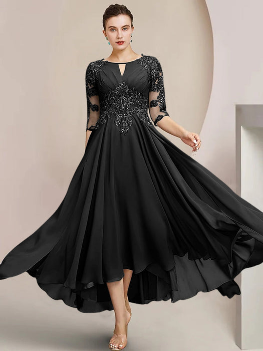 a line princess scoop neck mother of the bride dress A-Line/Princess Scoop Neck Half Sleeves Floor-Length Mother of the Bride Dresses with Ruffles Blue