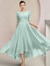 Scoop Neck Tea-Length A-Line Mother of the Bride Princess Dress