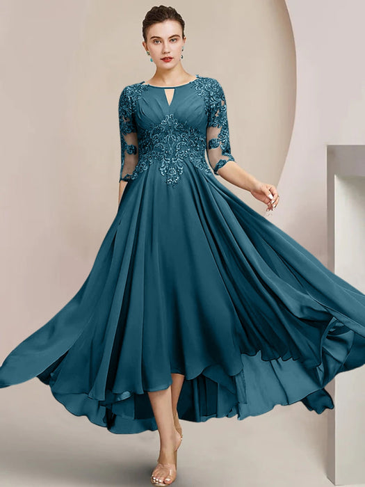 Scoop Neck Tea-Length A-Line Mother of the Bride Princess Dress