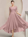 Scoop Neck Tea-Length A-Line Mother of the Bride Princess Dress