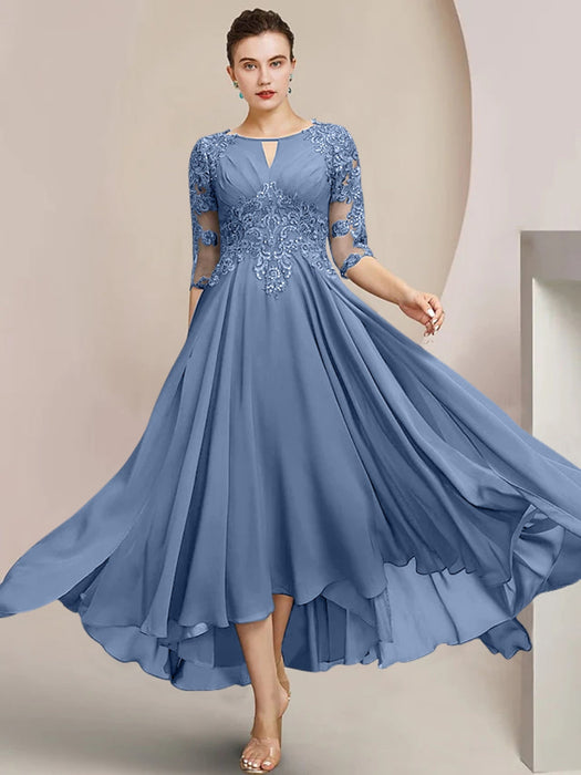 Scoop Neck Tea-Length A-Line Mother of the Bride Princess Dress