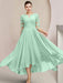 Scoop Neck Tea-Length A-Line Mother of the Bride Princess Dress
