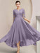 Scoop Neck Tea-Length A-Line Mother of the Bride Princess Dress