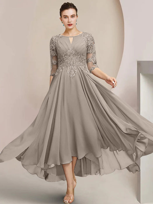 Scoop Neck Tea-Length A-Line Mother of the Bride Princess Dress