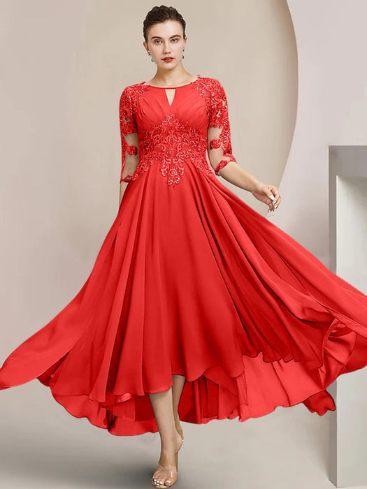 Scoop Neck Tea-Length A-Line Mother of the Bride Princess Dress