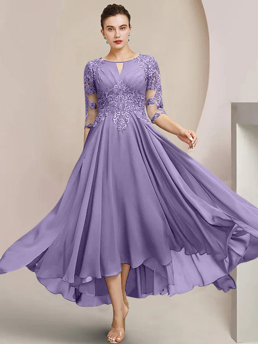 Scoop Neck Tea-Length A-Line Mother of the Bride Princess Dress