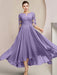 Scoop Neck Tea-Length A-Line Mother of the Bride Princess Dress