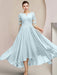 Scoop Neck Tea-Length A-Line Mother of the Bride Princess Dress