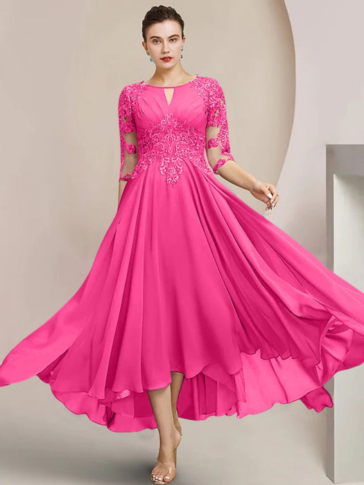 Scoop Neck Tea-Length A-Line Mother of the Bride Princess Dress