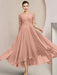 Scoop Neck Tea-Length A-Line Mother of the Bride Princess Dress