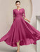 Scoop Neck Tea-Length A-Line Mother of the Bride Princess Dress