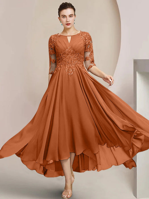 Scoop Neck Tea-Length A-Line Mother of the Bride Princess Dress