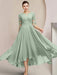 Scoop Neck Tea-Length A-Line Mother of the Bride Princess Dress