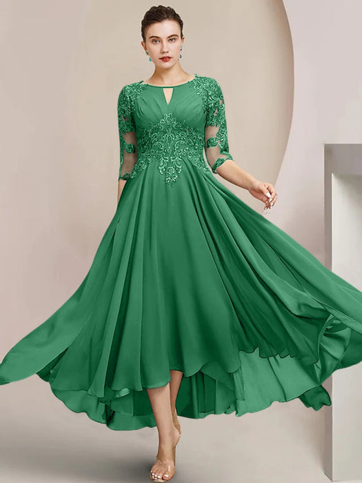 Scoop Neck Tea-Length A-Line Mother of the Bride Princess Dress
