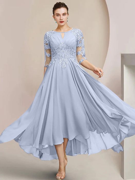 Scoop Neck Tea-Length A-Line Mother of the Bride Princess Dress