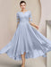 Scoop Neck Tea-Length A-Line Mother of the Bride Princess Dress