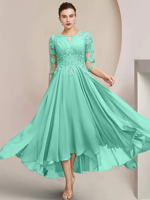 Scoop Neck Tea-Length A-Line Mother of the Bride Princess Dress