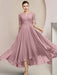 Scoop Neck Tea-Length A-Line Mother of the Bride Princess Dress