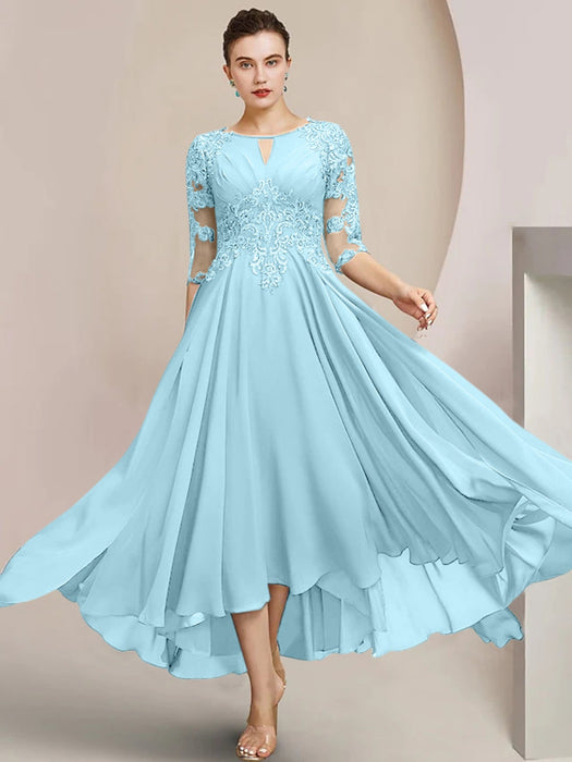 Scoop Neck Tea-Length A-Line Mother of the Bride Princess Dress