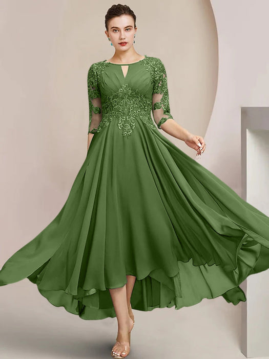 Scoop Neck Tea-Length A-Line Mother of the Bride Princess Dress