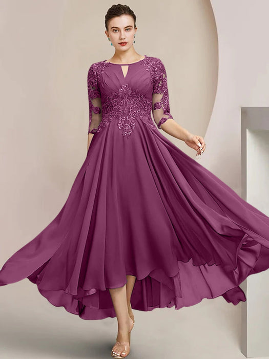 Scoop Neck Tea-Length A-Line Mother of the Bride Princess Dress