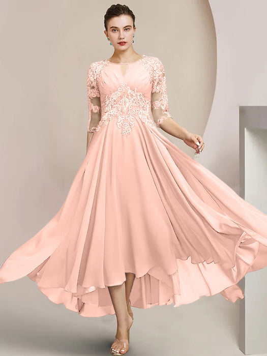 Scoop Neck Tea-Length A-Line Mother of the Bride Princess Dress