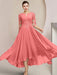 Scoop Neck Tea-Length A-Line Mother of the Bride Princess Dress
