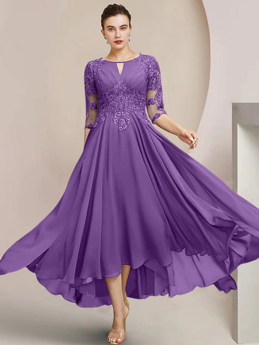 Scoop Neck Tea-Length A-Line Mother of the Bride Princess Dress