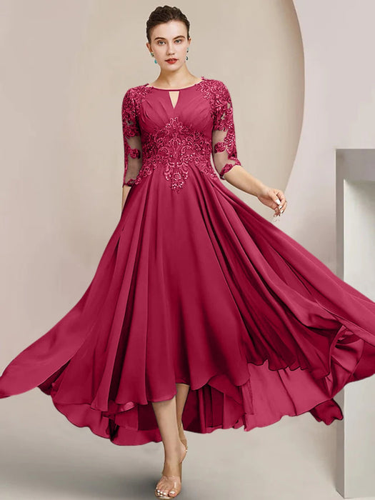 Scoop Neck Tea-Length A-Line Mother of the Bride Princess Dress