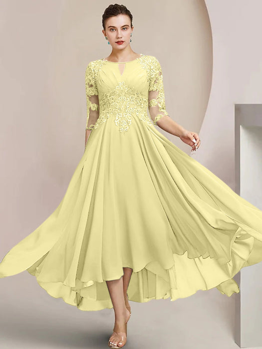 Scoop Neck Tea-Length A-Line Mother of the Bride Princess Dress