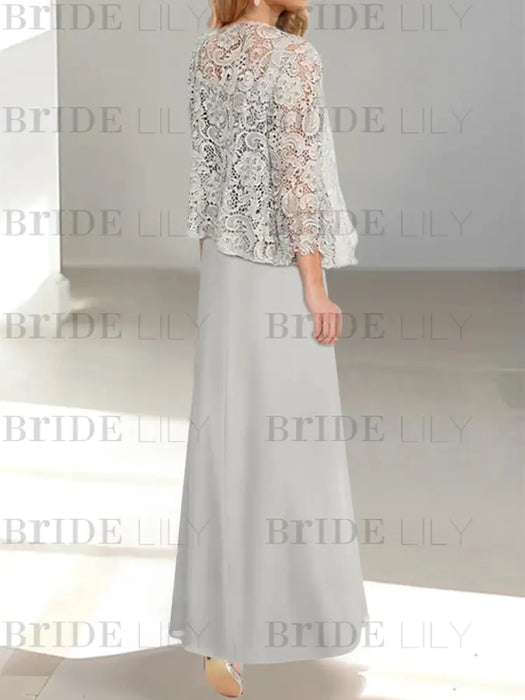 Scoop Neck Two Pieces A-Line Mother of the Bride Dresses with Lace Appliques