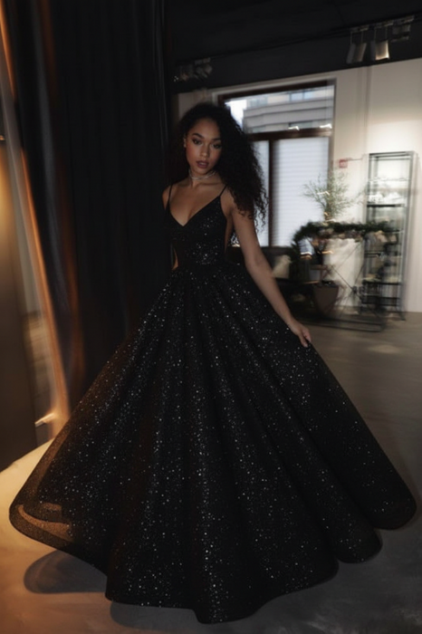 Shiny Sequin A-Line Wedding Dress Spaghetti Strap Backless Gown - Bridelily Shiny Sequin A-Line Wedding Dress Spaghetti Strap Backless Gown - Bridelily