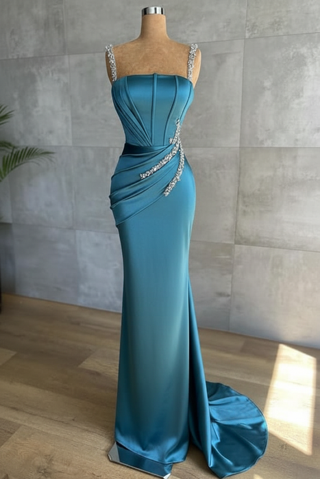 Sea Blue glitter evening dresses floor-length Prom Dress - Prom Dresses