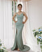 Seafoam Green Spaghetti-Strap Prom Dress with Pleated Slit