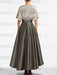 V-neck Sequin Taupe Asymmetrical Mother of the Bride Dress with Sleeves